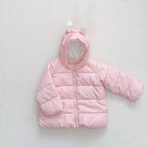 Baby Gap Toddler Girl Pink White Polka Dot Puffer Jacket Ears Fleece Hood 18-24M